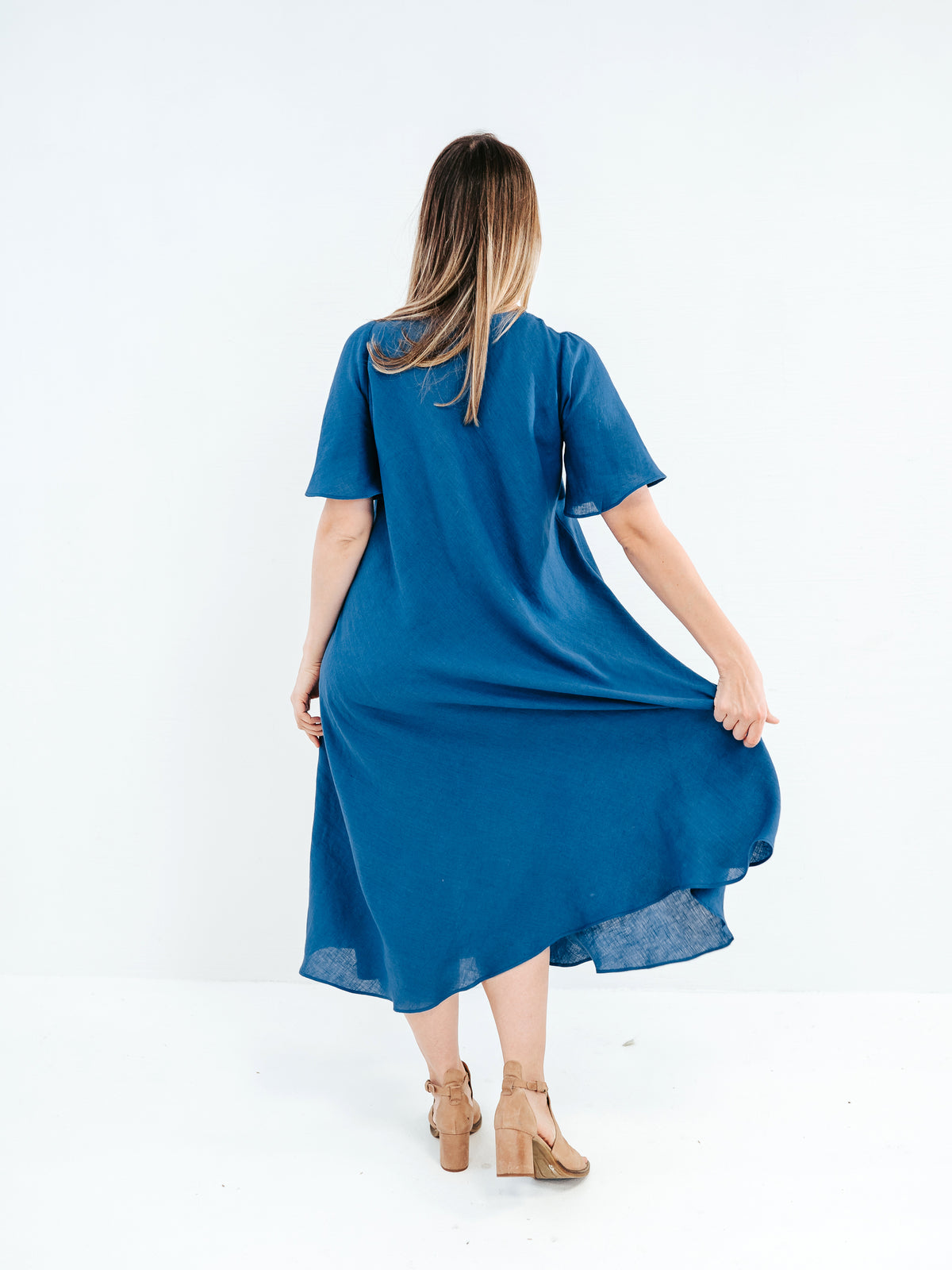 Linen Maxi Dress &#39;Jasmine&#39;, bias cut linen dress with bell sleeves