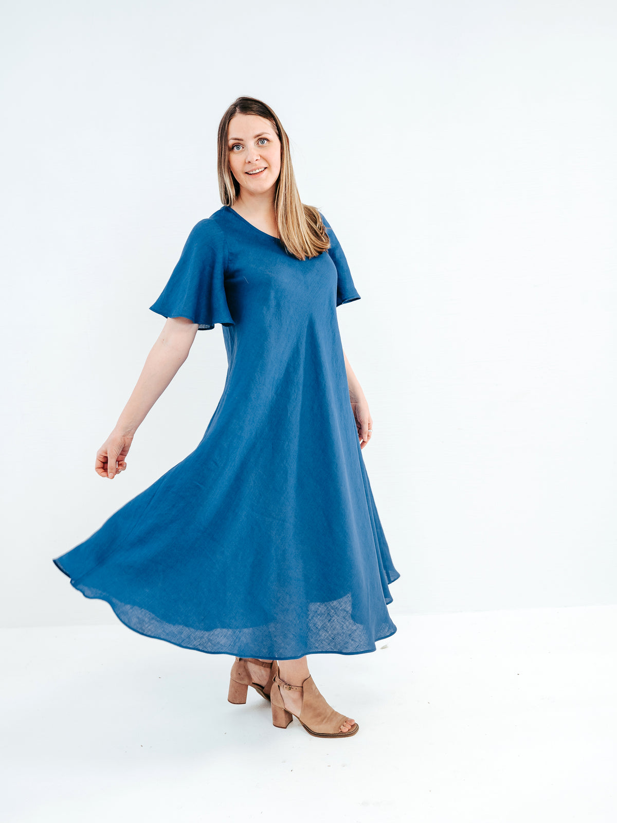Linen Maxi Dress &#39;Jasmine&#39;, bias cut linen dress with bell sleeves