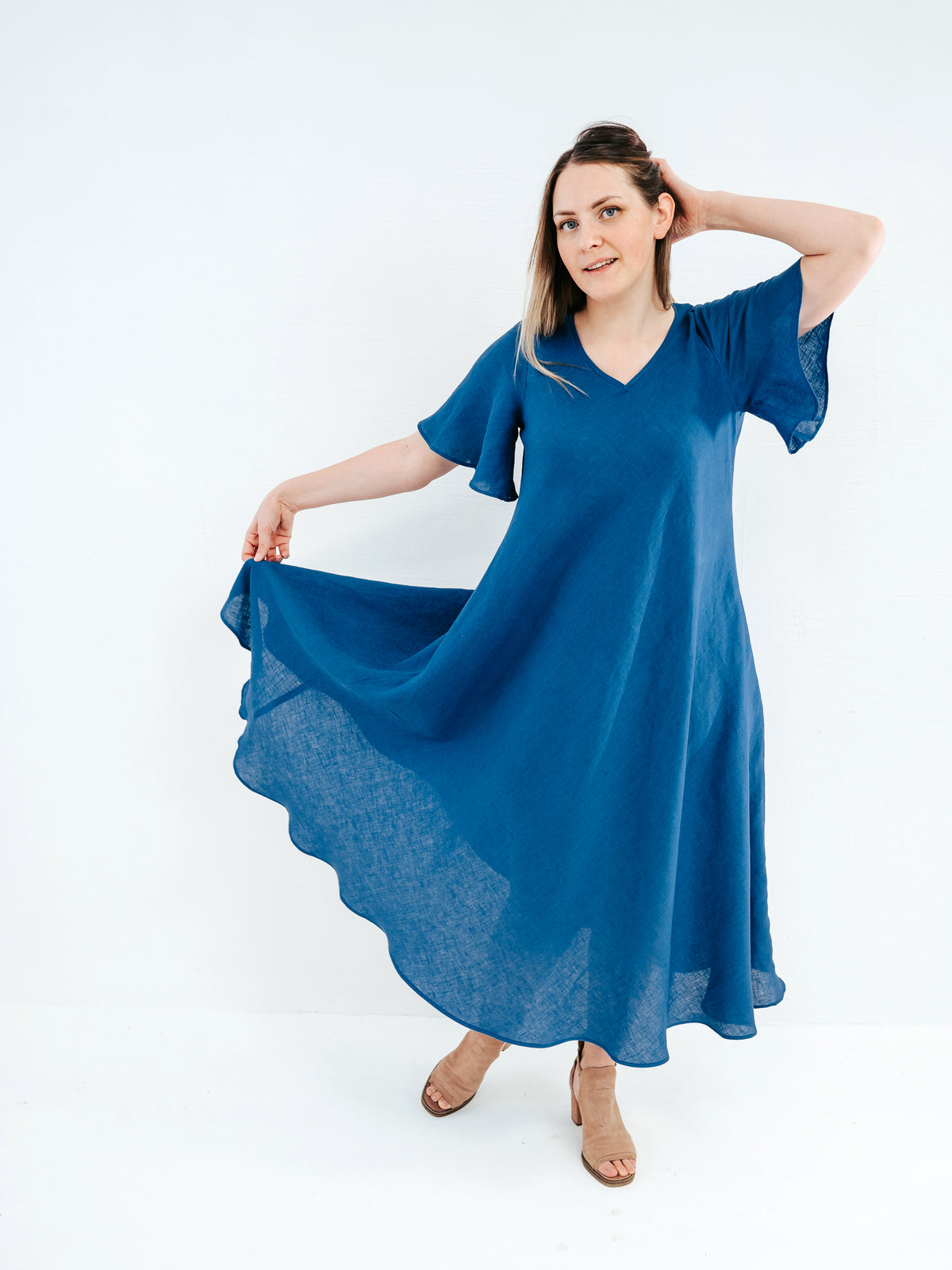 Linen Maxi Dress &#39;Jasmine&#39;, bias cut linen dress with bell sleeves
