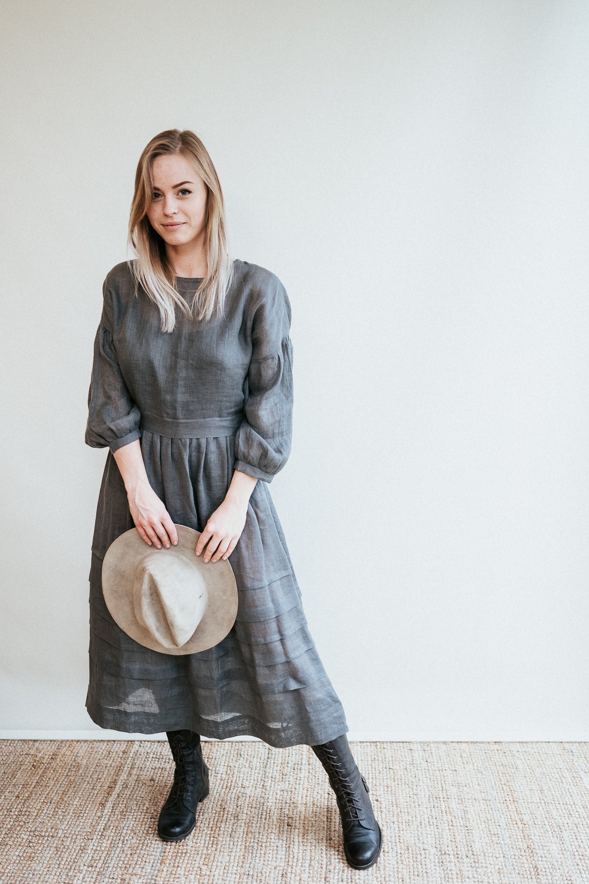 Linen Dress &#39;Cecilia&#39; in Grey Gauze