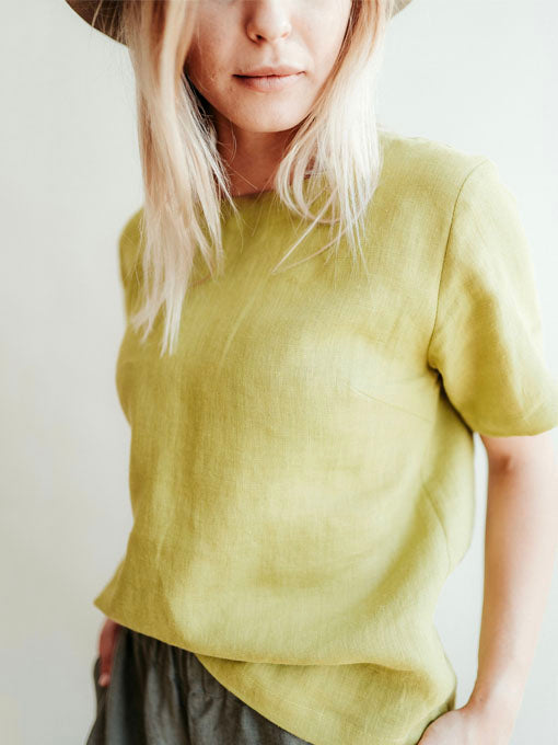 Linen T-shirt for Women with Set-In Sleeves