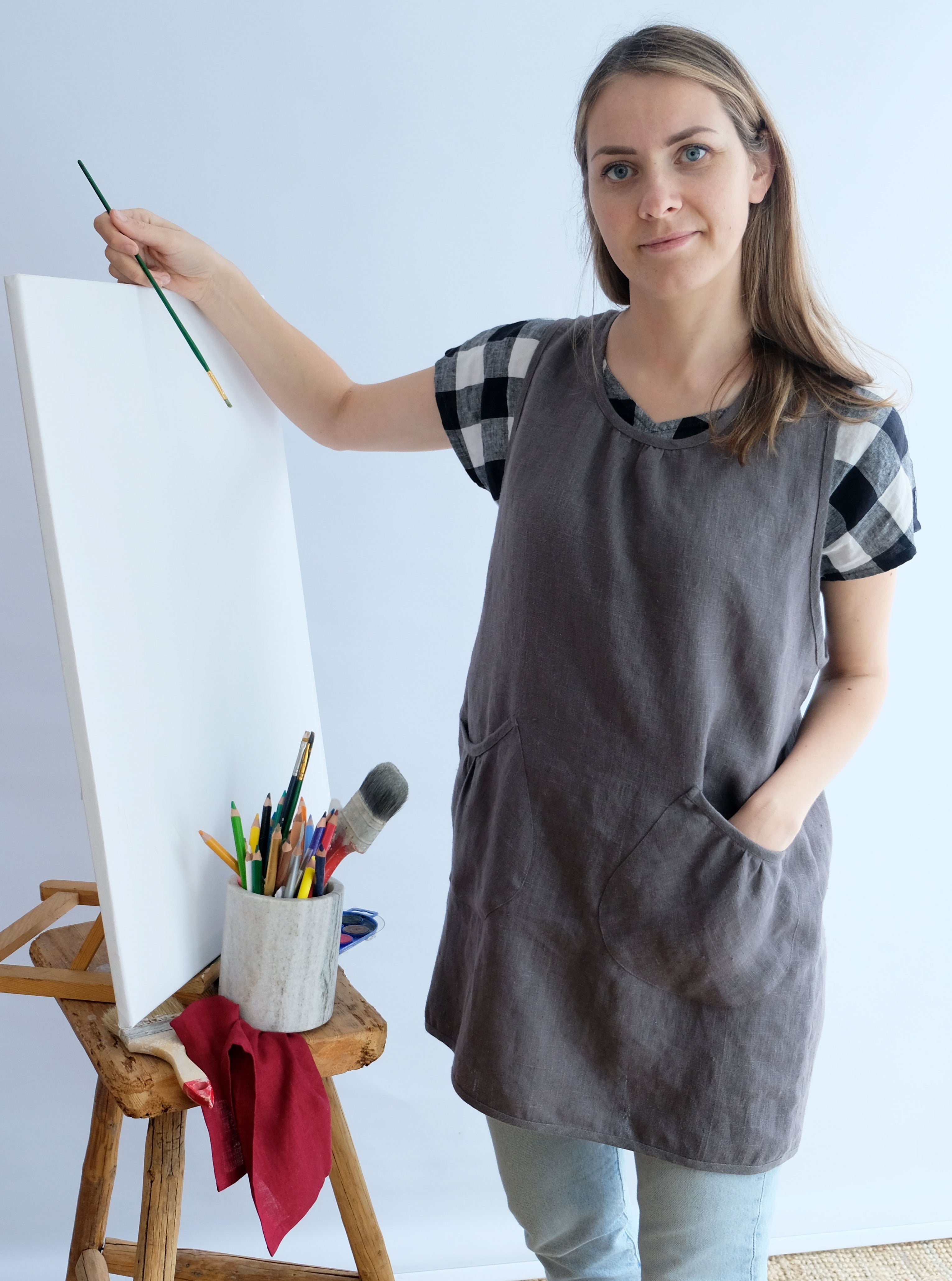 Linen Pinafore Apron 'Marian', Cross Back Apron - Linenbee