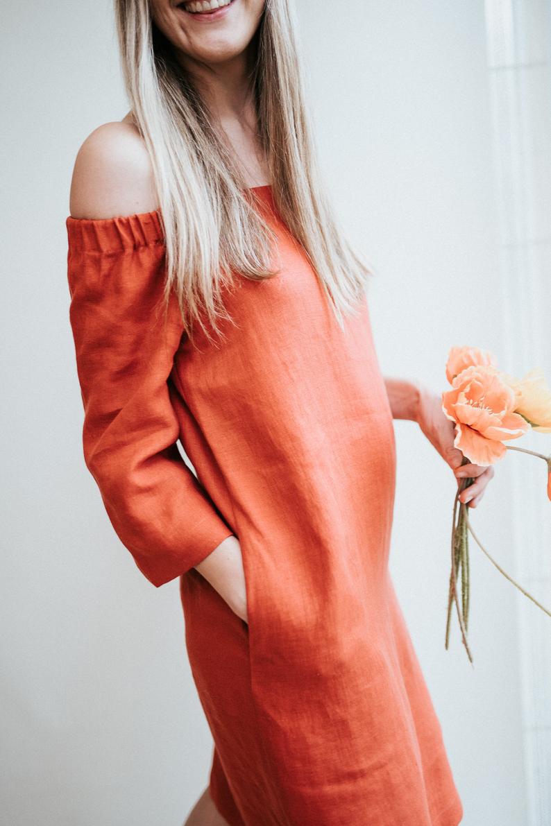 Off Shoulder Linen Dress &#39;Brigitte&#39;