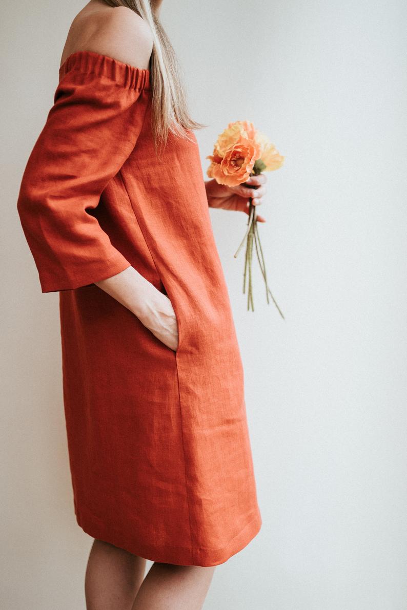 Off Shoulder Linen Dress &#39;Brigitte&#39;