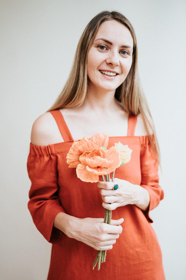 Off Shoulder Linen Dress &#39;Brigitte&#39;