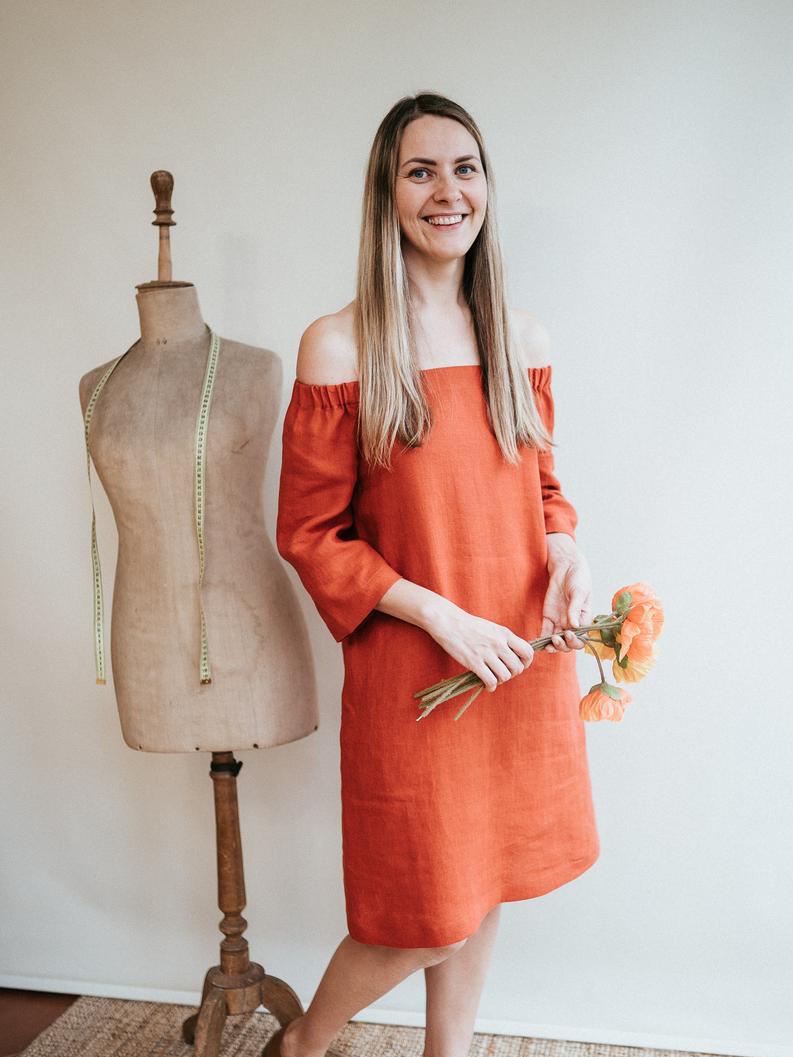 Off Shoulder Linen Dress &#39;Brigitte&#39;