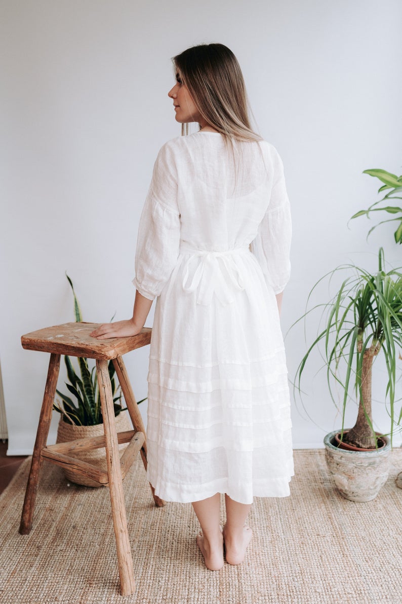White Linen Wedding Dress, Gauze Linen Dress 'Cecilia' - Linenbee White Linen Wedding Dress, Gauze Linen Dress 'Cecilia' - Linenbee