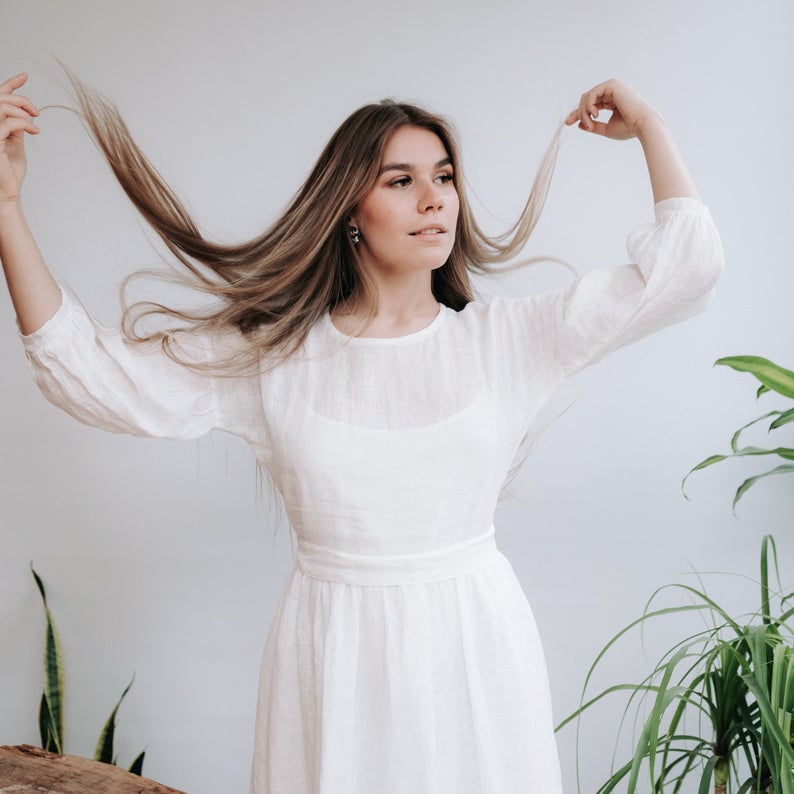 White Linen Wedding Dress, Gauze Linen Dress &#39;Cecilia&#39;
