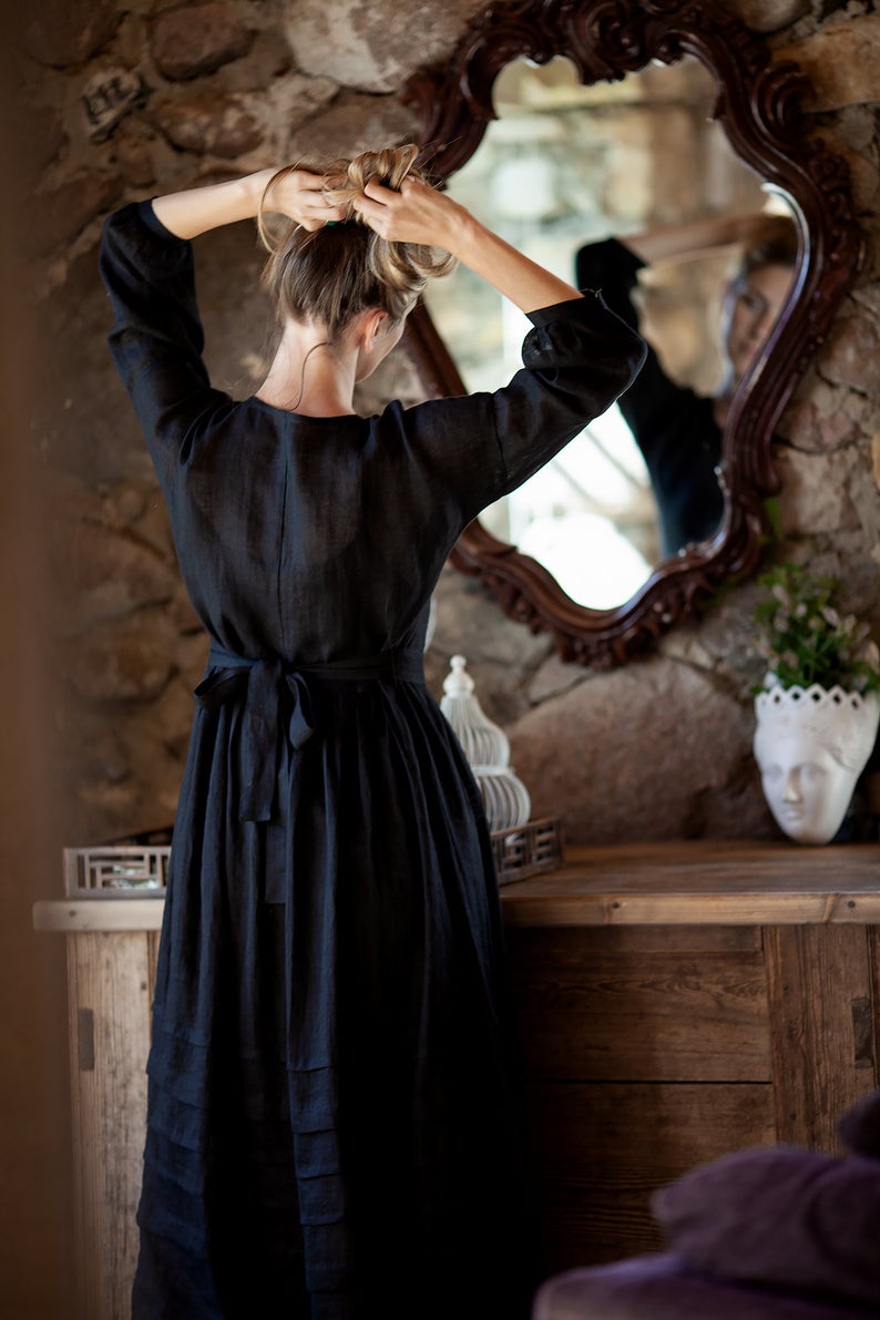 Linen Dress &#39;Cecilia&#39; in Grey Gauze