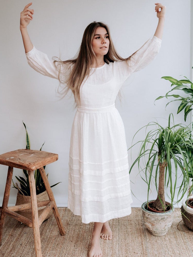 White Linen Wedding Dress, Gauze Linen Dress 'Cecilia' - Linenbee White Linen Wedding Dress, Gauze Linen Dress 'Cecilia' - Linenbee