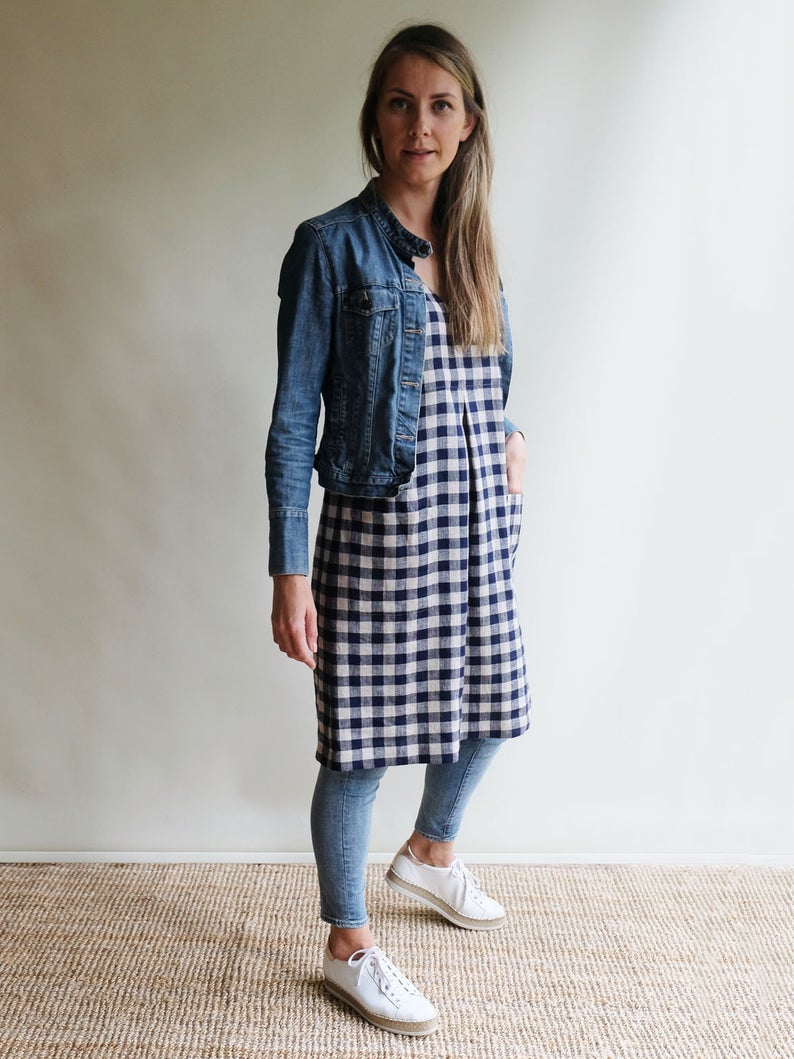 linen pinafore dress Vintage-Inspired & Classic Cotton Blouse Blouse / M Mother of pearl buttons Pinafore Dress 'Lynette', Linen Pinafore