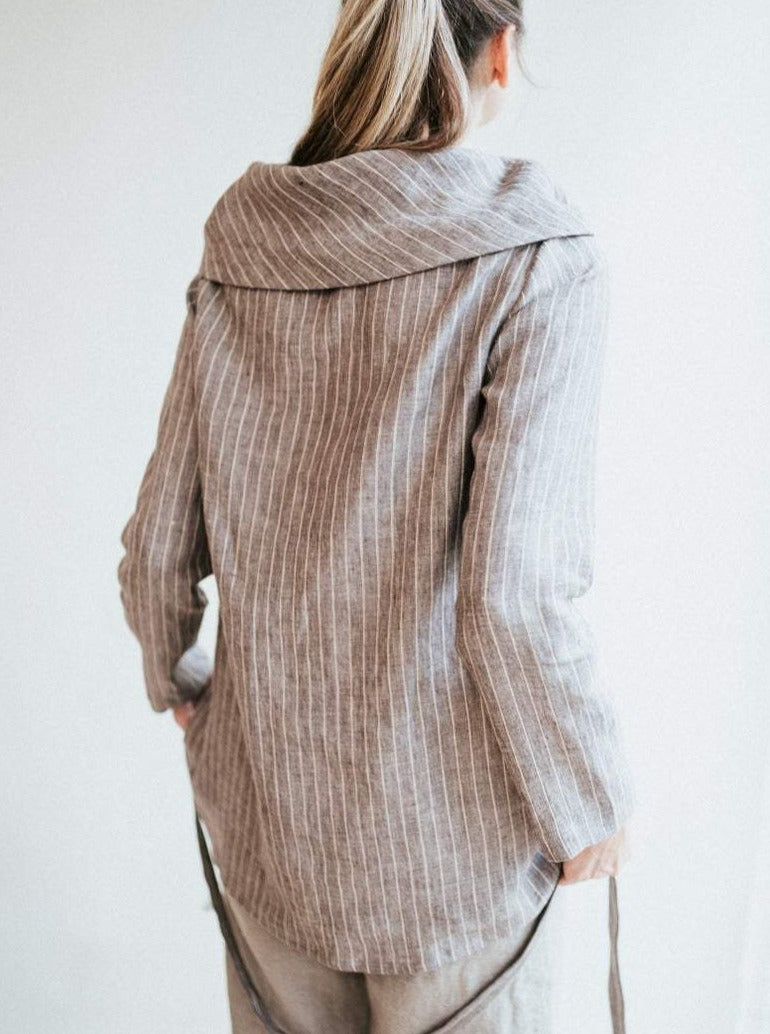 &#39;Charlotte&#39; Elegant Linen Tunic Top with Raised Neck