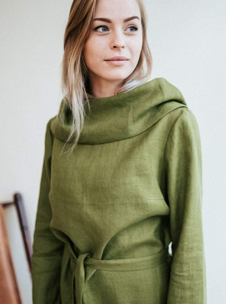 &#39;Charlotte&#39; Elegant Linen Tunic Top with Raised Neck