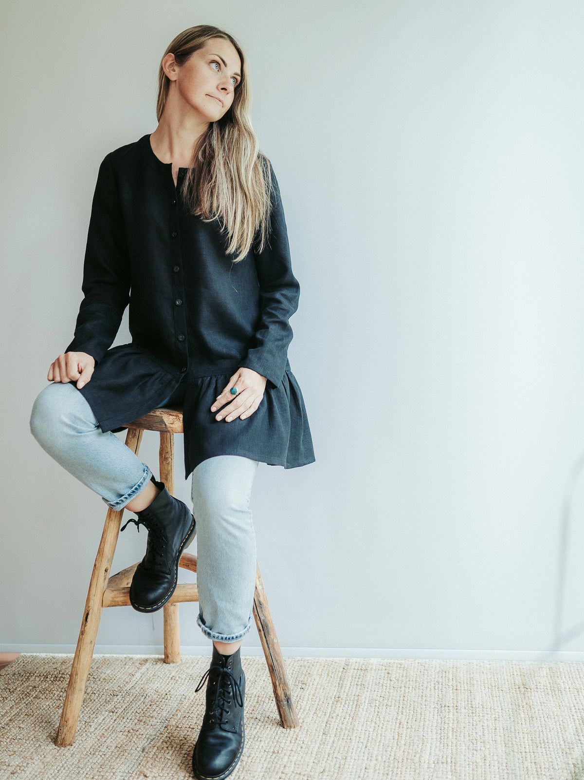 Linen Shirt with Extended Ruffle &#39;Leigh&#39;, Button Down Linen Tunic