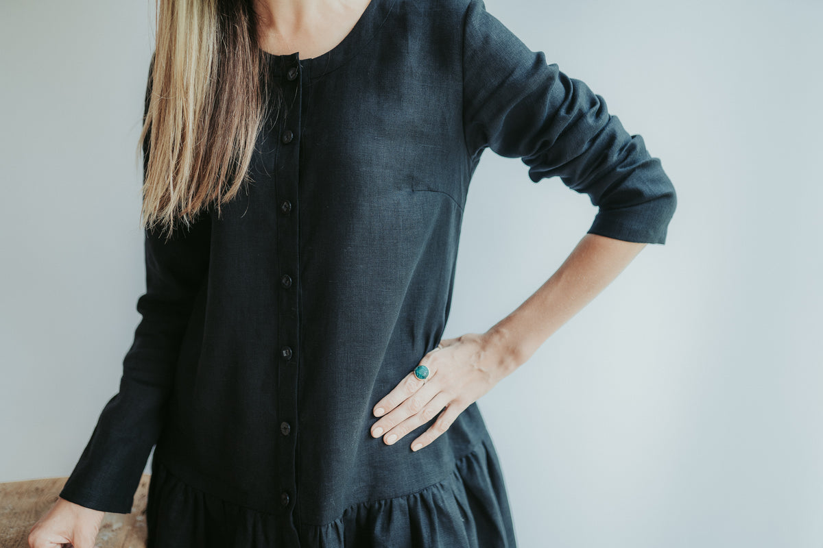 Linen Shirt with Extended Ruffle &#39;Leigh&#39;, Button Down Linen Tunic