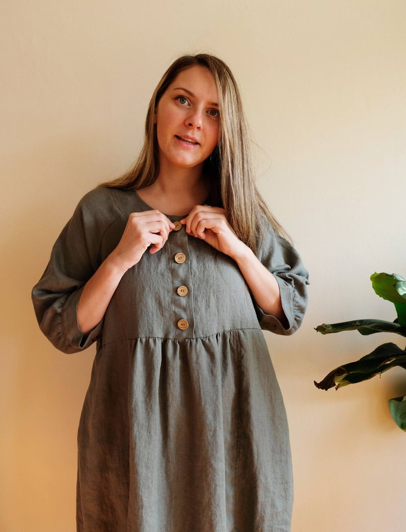 Ready to Ship:Linen Tunic Dress, Size XS-S