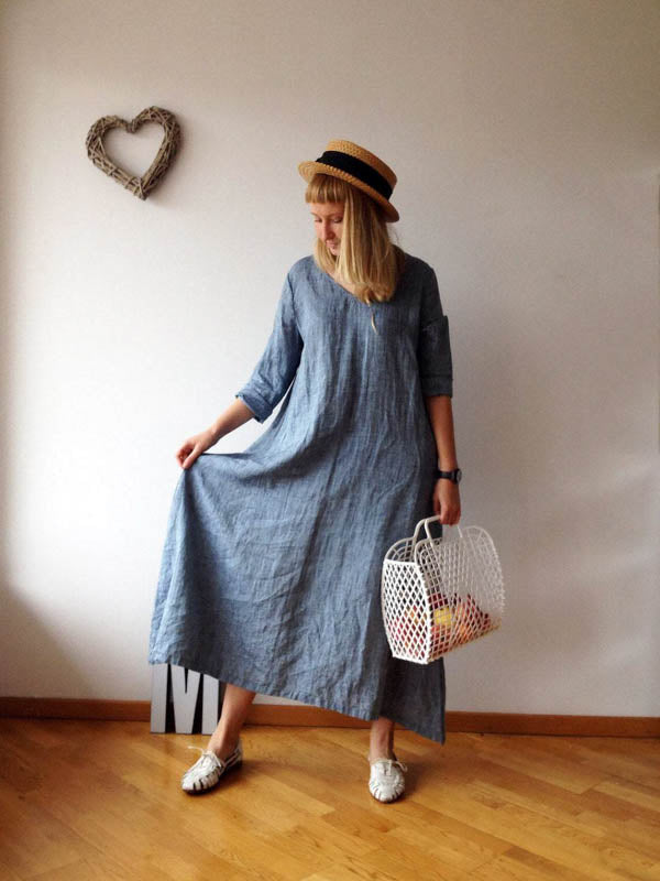 Linen Maxi Dress with Long Sleeves &#39;Melissa&#39;-Linenbee