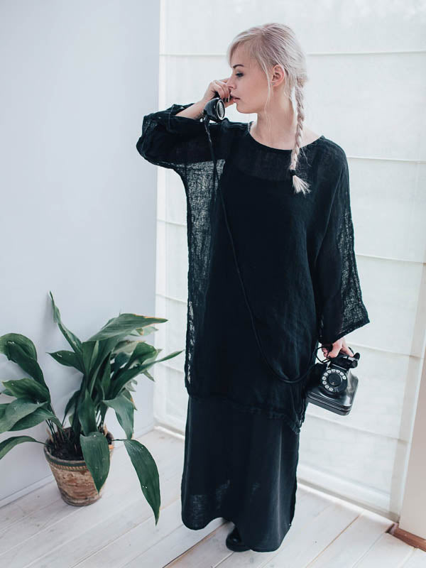 Black Gauze Linen Tunic &#39;Nicole&#39;-Linenbee