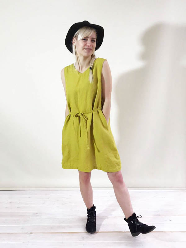 Sleeveless Linen Tunic Dress &#39;Laura&#39; with V neckline