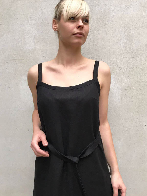 Black Linen Cami Dress, Linen Maxi dress Black - Linenbee