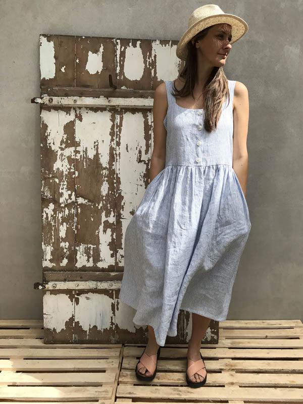 Button Up Maxi Dress Sleeveless Linen Dress &#39;Isabella&#39;-Linenbee