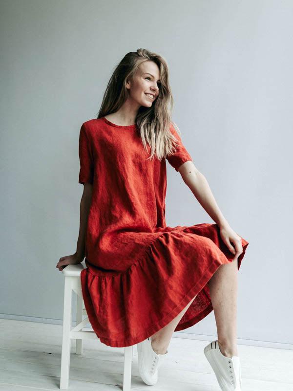 Drop Waist Dress &#39;Juliana&#39; A line Dress from Linen, Drop Waist Linen Dress-Linenbee