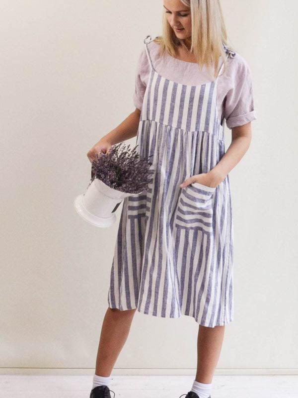 Linen Strap Dress &#39;Angelica-Short&#39;, Linen Jumper Dress-Linenbee