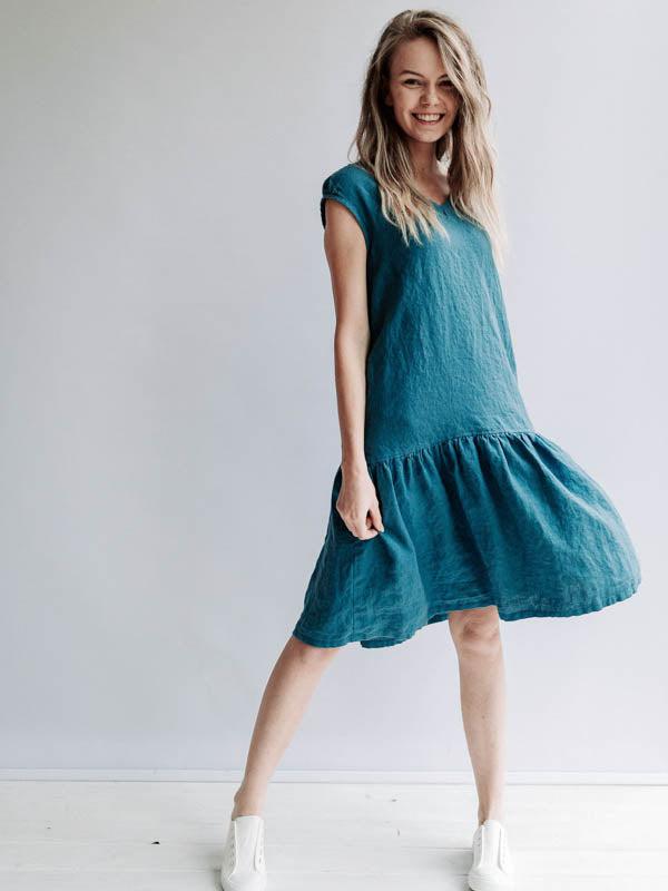 A line Drop Waist Dress &#39;Julia&#39; from Linen, Drop Waist Linen Dress-Linenbee