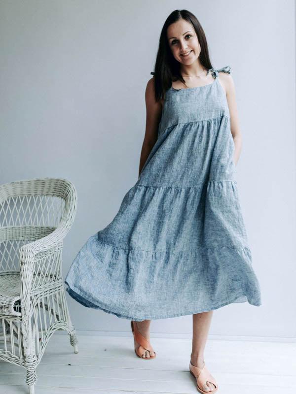 Prairie Dress "Elle", Sleeveless Linen Maxi Dress - Linenbee Prairie Dress "Elle", Sleeveless Linen Maxi Dress - Linenbee