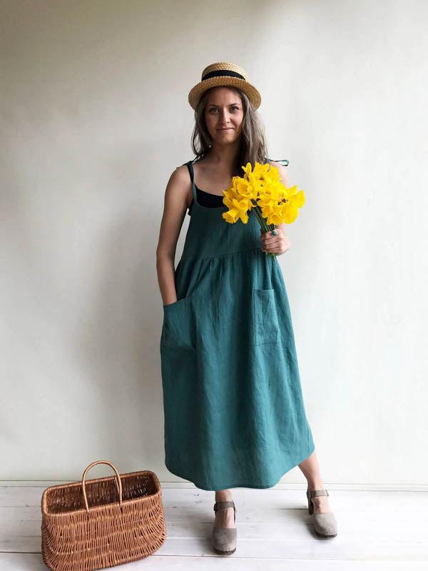 Linen Sundress &#39;Angelica&#39;, Linen Strap Dress-Linenbee