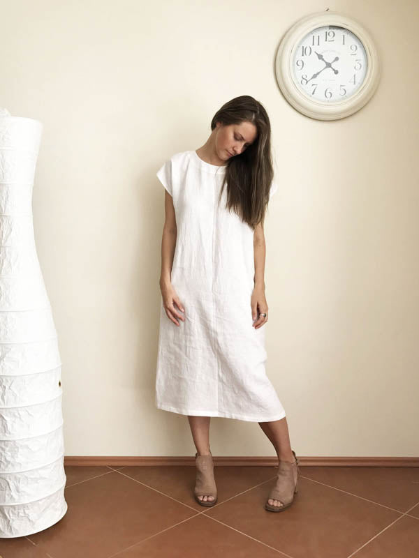 Long Linen Dress &#39;Jessica&#39; with Cap Sleeves-Linenbee