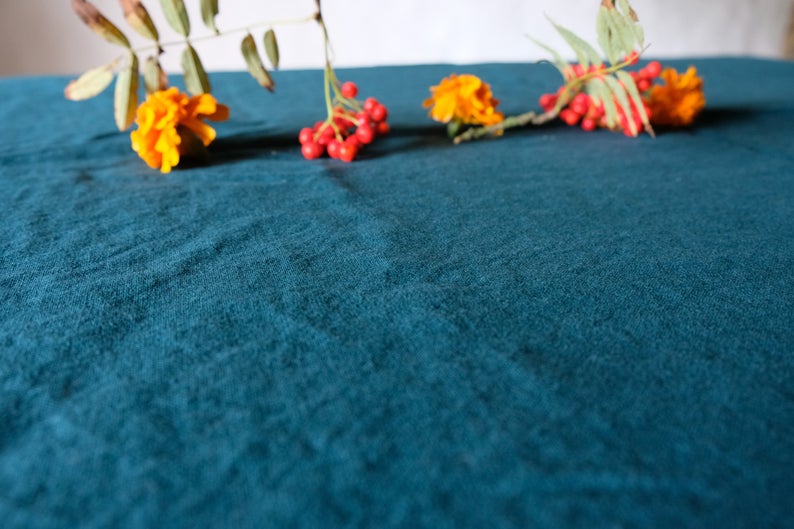 Linen tablecloth in Deep Teal, linen tablecloths in many colors