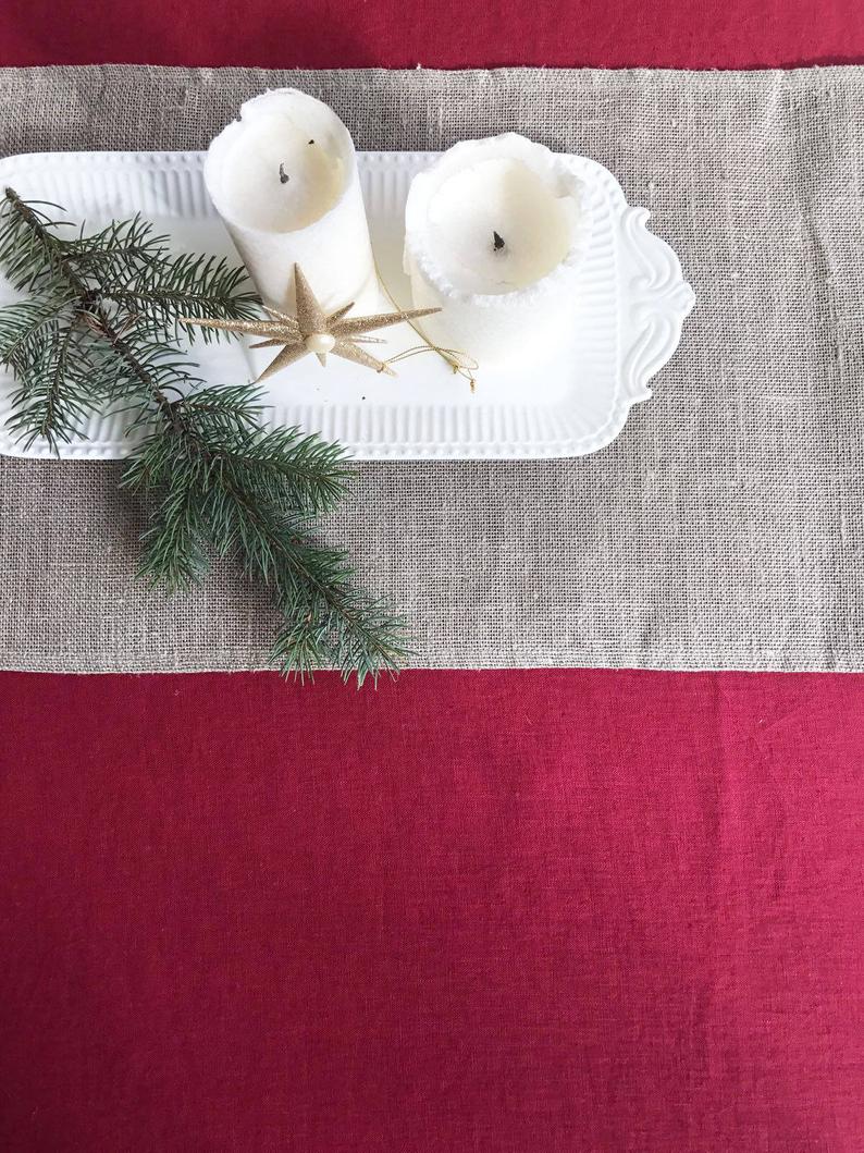 Maroon Red Linen Table Cloth, Christmas Linen Tablecloth