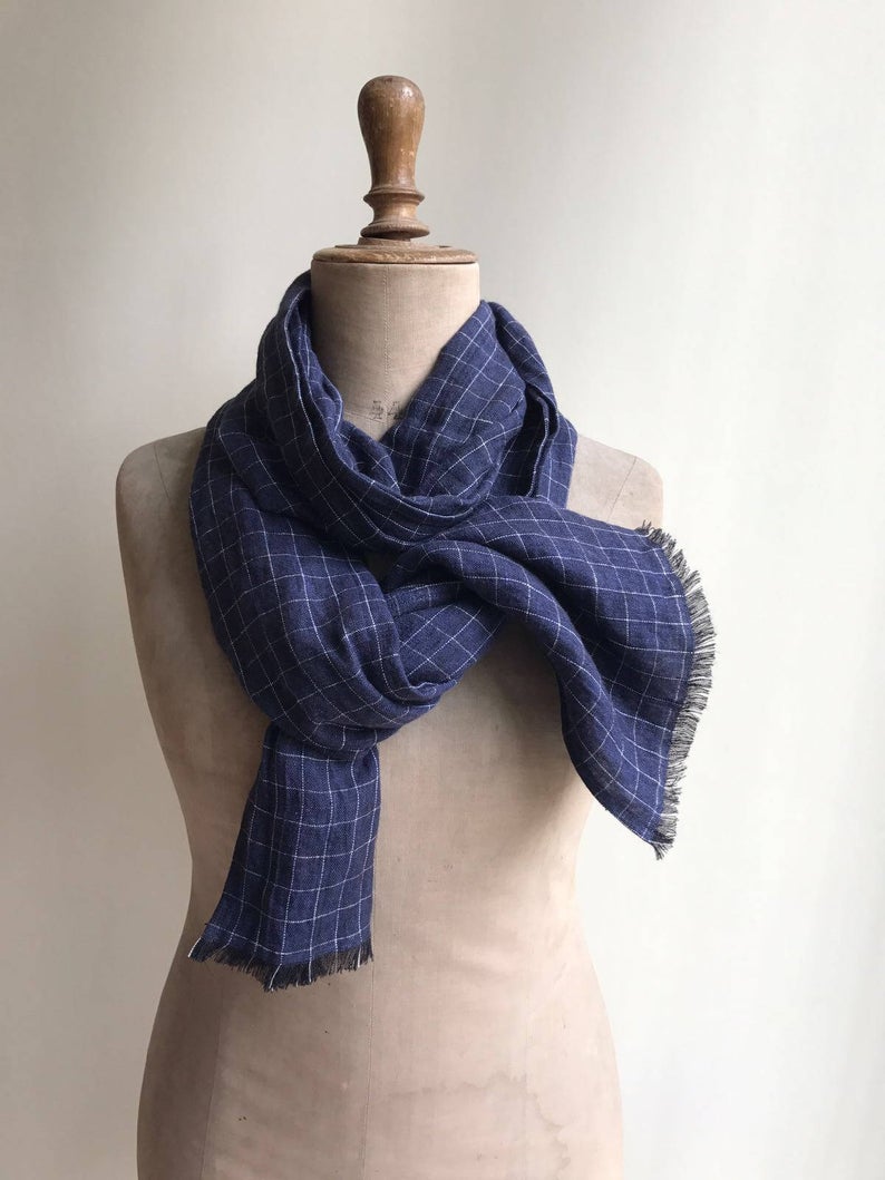 Blue Linen Scarf - Linenbee