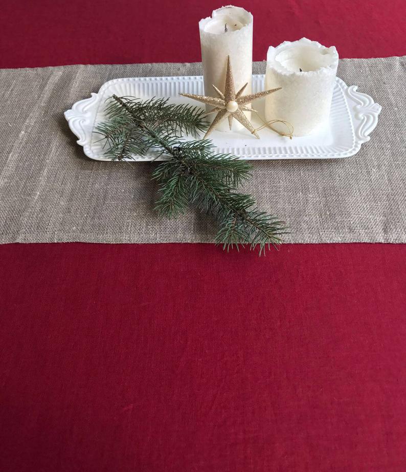 Maroon Red Linen Table Cloth, Christmas Linen Tablecloth