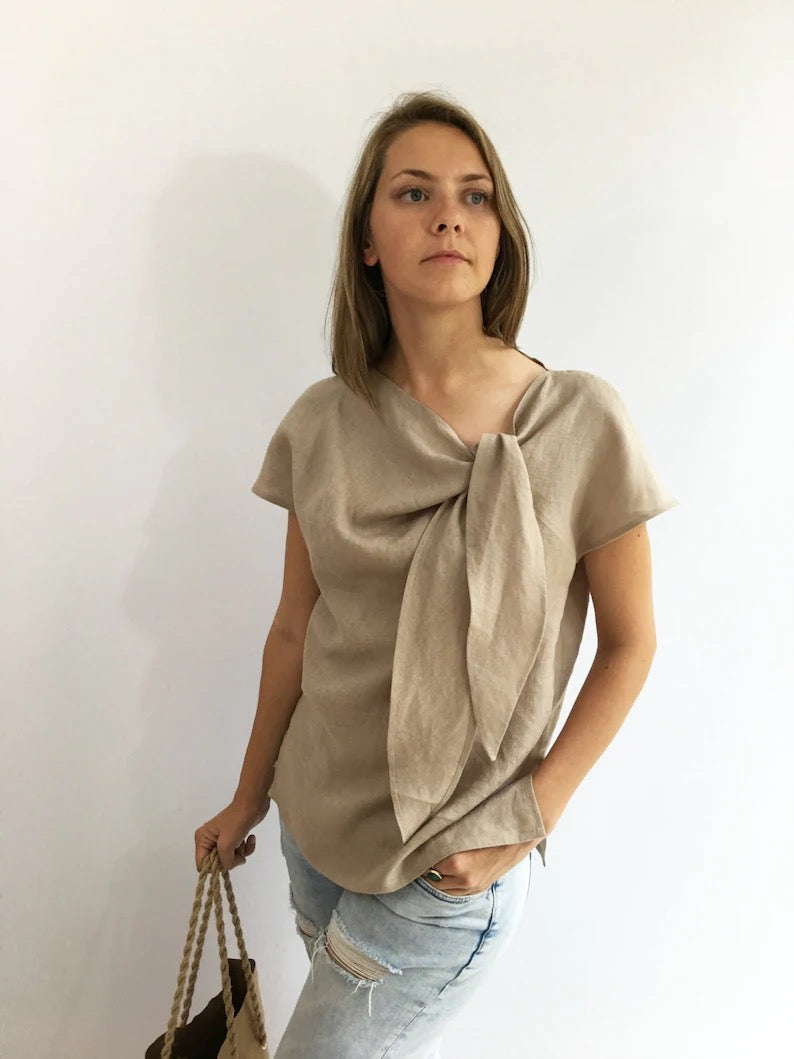 Womens Linen blouse with a Tie