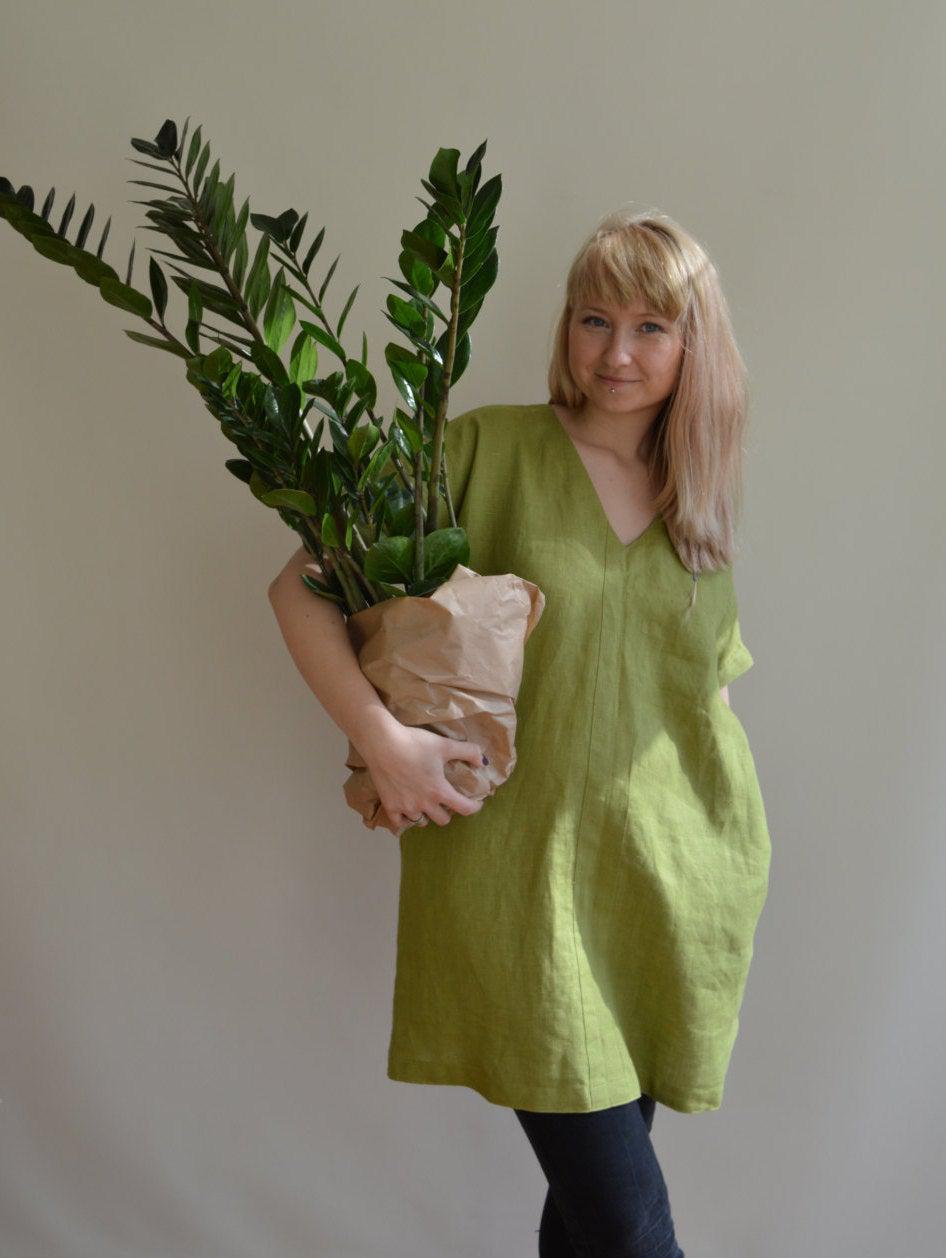Linen Tunic Dress, Green Tunic - Linenbee Linen Tunic Dress, Green Tunic - Linenbee