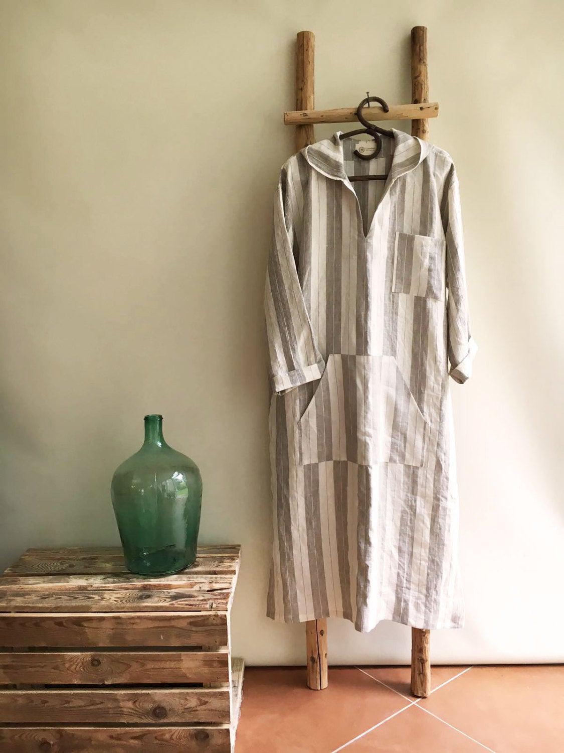 Men linen robe 'Oliver', mens kaftan - Linenbee Men linen robe 'Oliver', mens kaftan - Linenbee