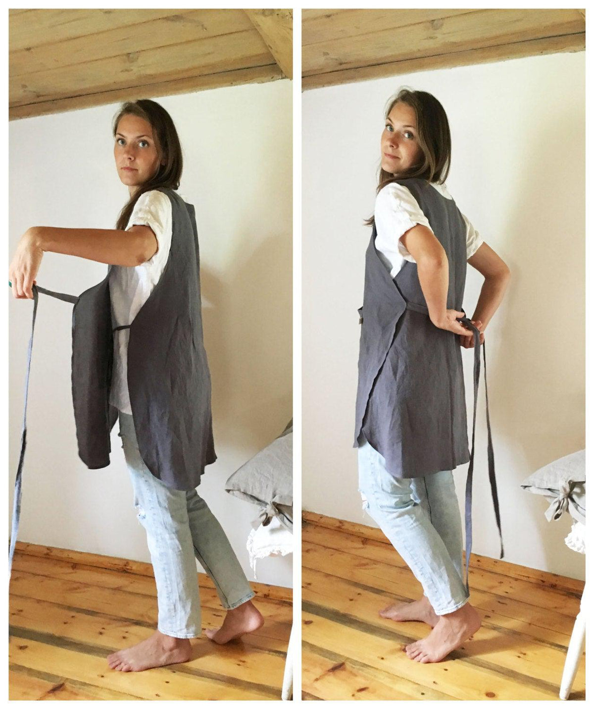 Light Pinafore Apron Dress, Linen Smock, Linen Pinafore Apron, Pinafore Dress with Strings, Full apron Dress, Linen coverup, Smock Apron