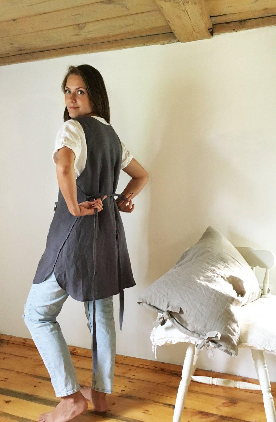 Light Pinafore Apron Dress, Linen Smock - Linenbee Light Pinafore Apron Dress, Linen Smock - Linenbee