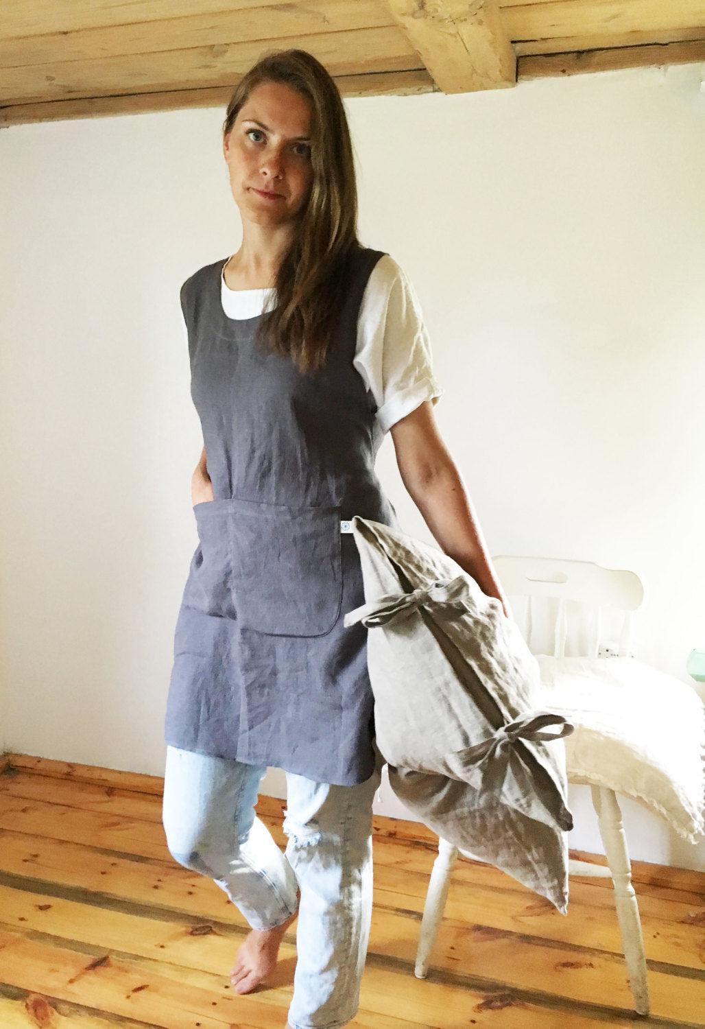Light Pinafore Apron Dress, Linen Smock - Linenbee Light Pinafore Apron Dress, Linen Smock - Linenbee