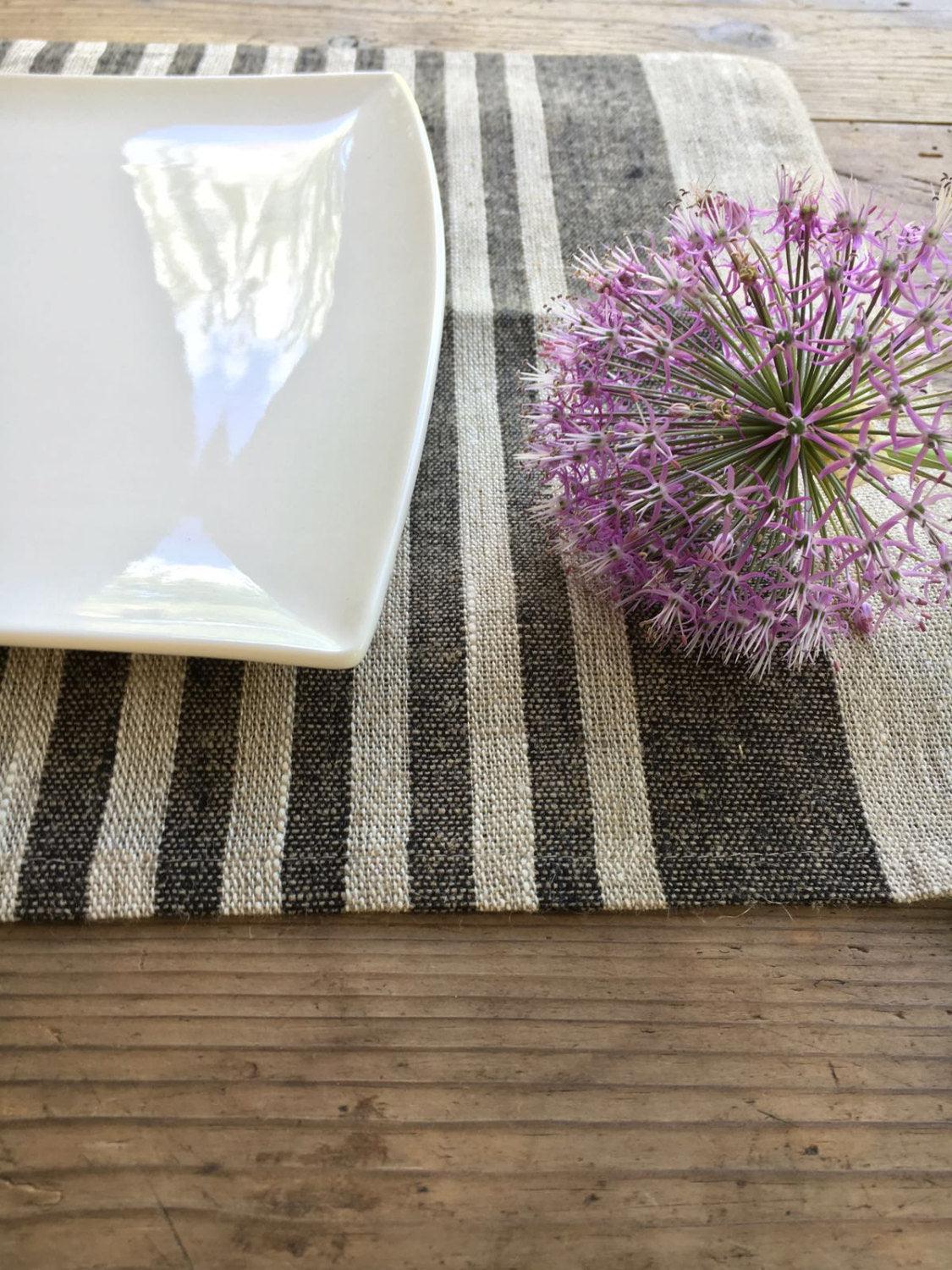 Linen placemats, set of 6 linen placemats, Cloth placemats, striped placemats, rustic placemats, country placemats, washable placemats