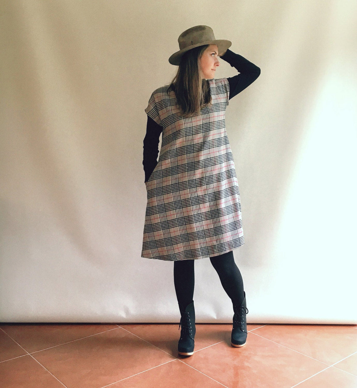 Warm Linen Dress, Autumn Dress, Mid Season Dress, Office Dress, Tartan Dress, Linen Plaid dress, XL dress, Plus size linen dress, Winter