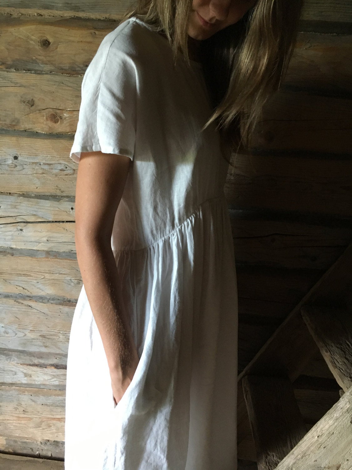 White Linen Dress &amp;#39;Mara&amp;#39;, Long Linen dress, Plus size maxi dress with sleeves, white summer dress, plus size dress, white linen dress women