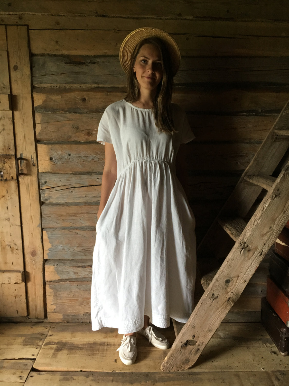 White linen maxi dress plus size Clearance