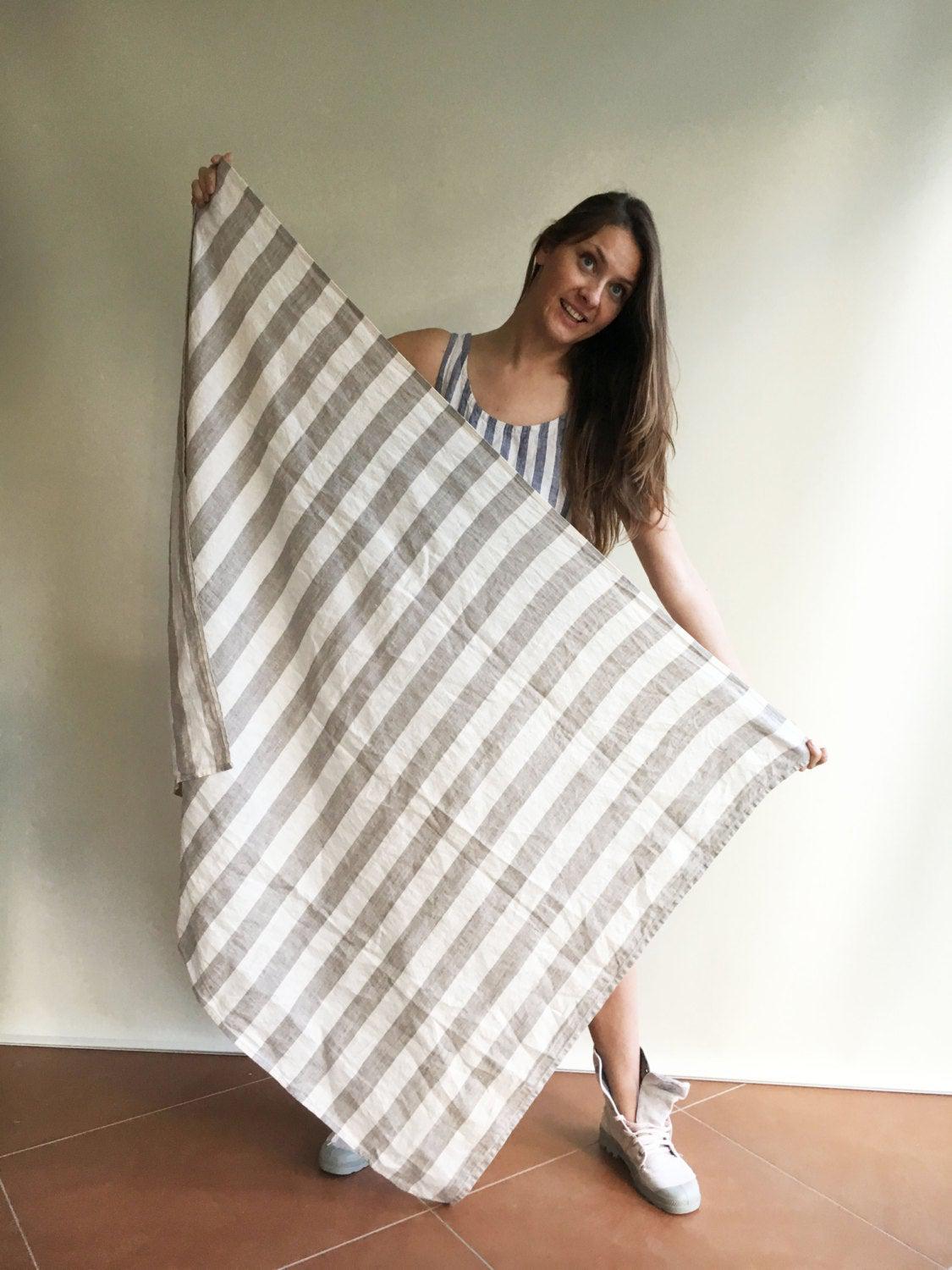 Linen Beach Towel, Natural Linen Bath Sheet, Linen towel, Striped towel, Natural linen towel, Beach blanket, Creamy Towel, Ecofriendly