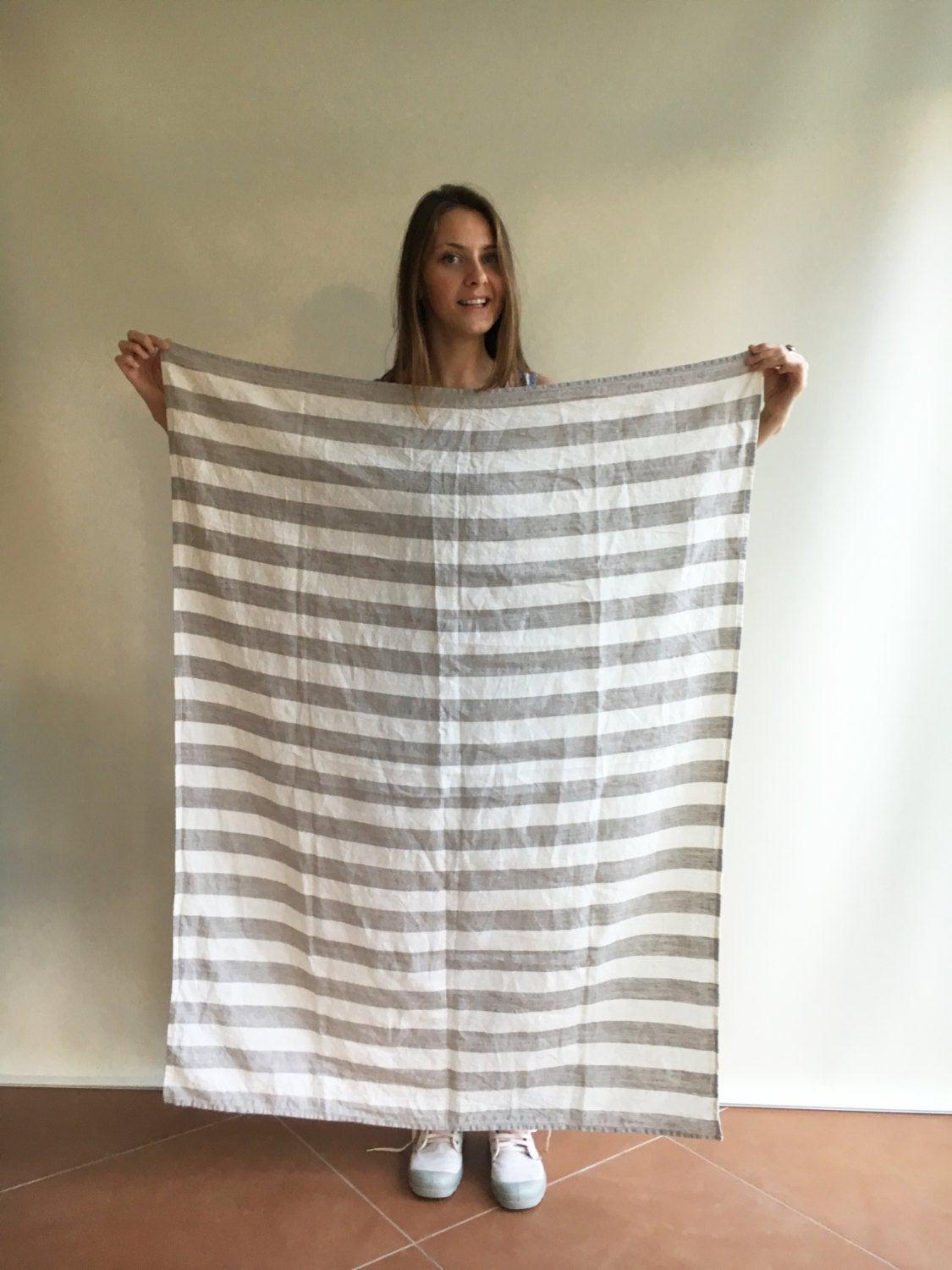 Linen Beach Towel, Natural Linen Bath Sheet, Linen towel, Striped towel, Natural linen towel, Beach blanket, Creamy Towel, Ecofriendly