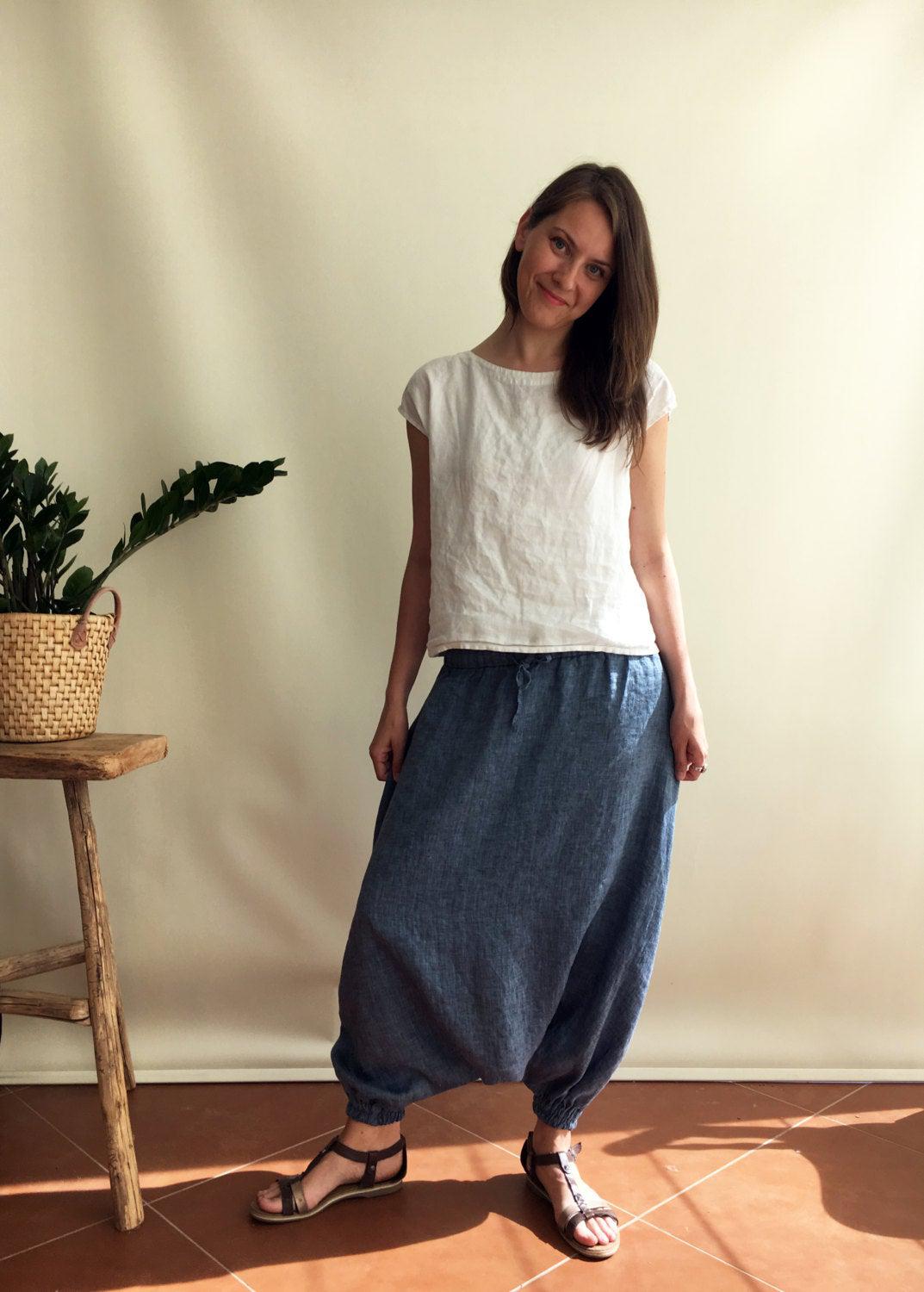 Linen Harem Pants, Linen Yoga pants - Linenbee