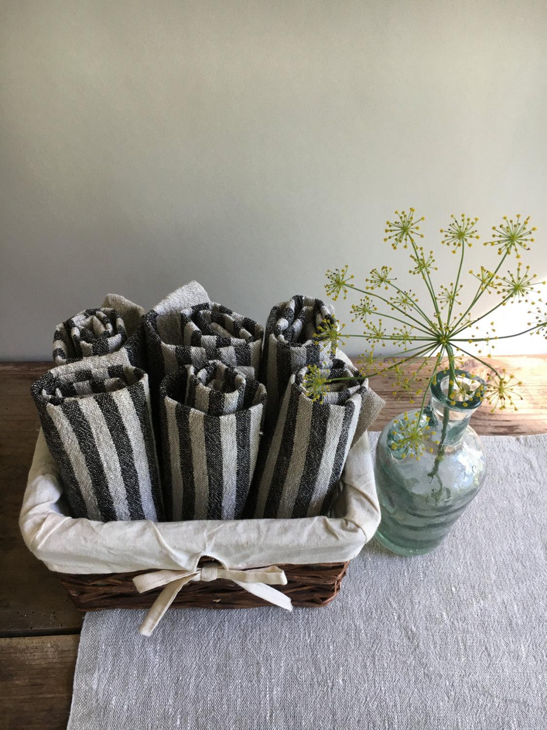 Rustic Kitchen towels, Set of four Linen Towels, Striped Towels Kitchen towels Durable towels Country house towels tea towels natural linen