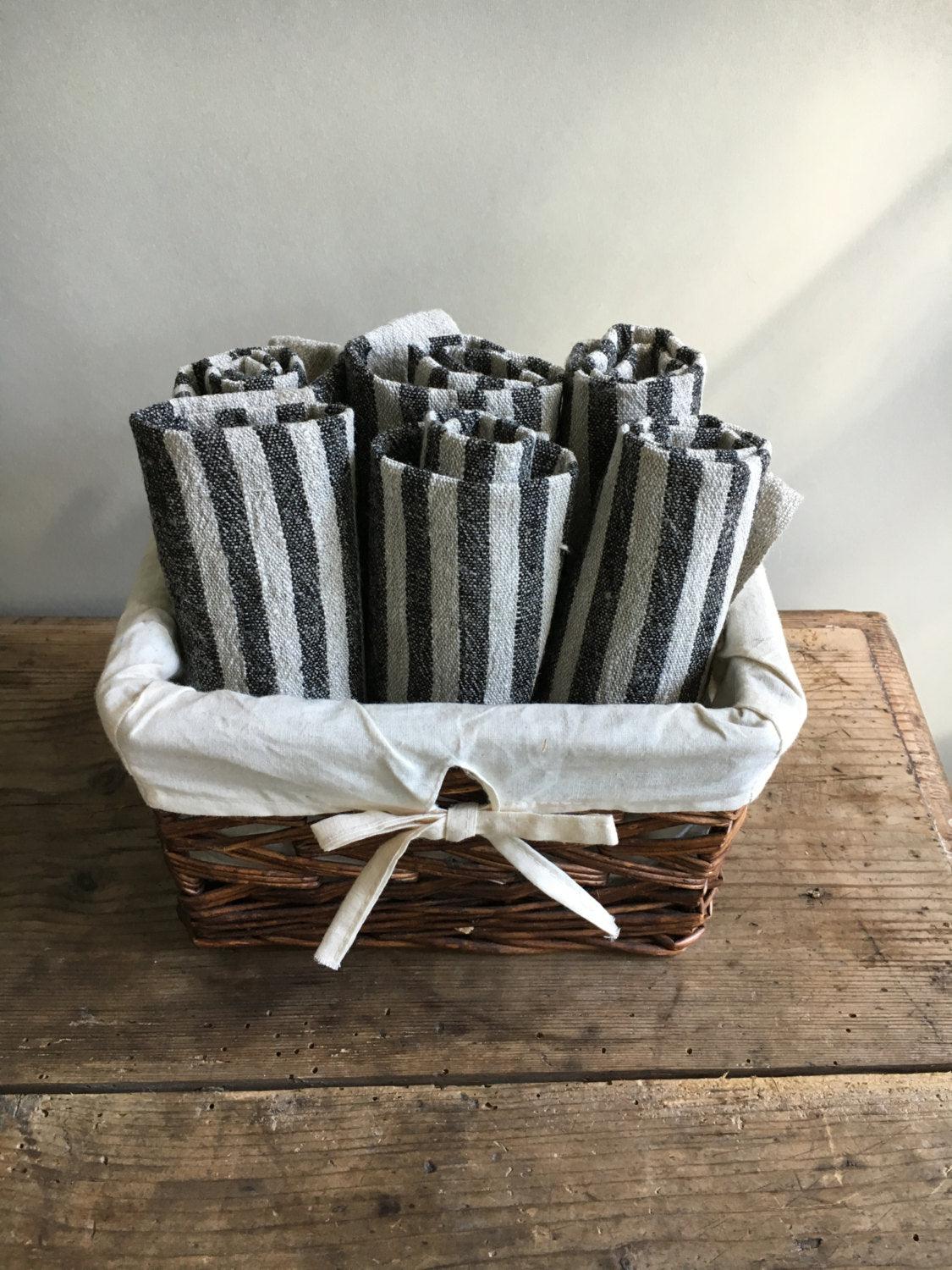 Rustic Kitchen towels, Set of four Linen Towels, Striped Towels Kitchen towels Durable towels Country house towels tea towels natural linen